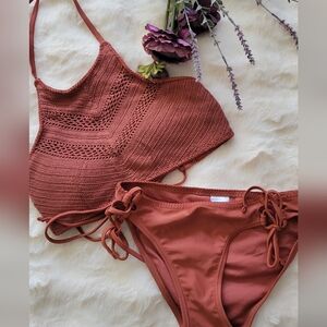 Xhilaration Rust Brown Bikini Set with Textured Design